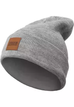 Шапка URBAN CLASSICS " Urban Classics Unisex Synthetic Leatherpatch Long Beanie" (1 шт.), серый