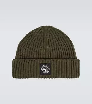 Шапка в рубчик из натуральной шерсти Stone Island, зеленый