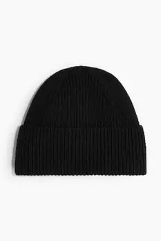 Шапка в рубчик из смесовой шерсти H&M, черный