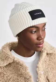 Шапка WOVEN PATCH BEANIE COACH, молочный