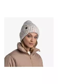 Шапка вязаная, ребристая структура, подкладка из флисовой ленты, женская Buff, белый