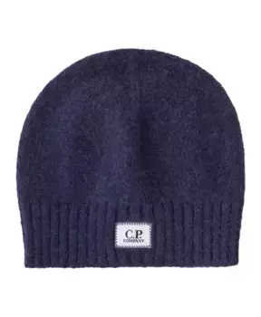 Шапка вязки в рубчик из шерсти альпаки с нашивкой логотипом C.P. Company, синий