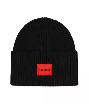 Шапка женская Hugo шерстяная с нашивкой, черный