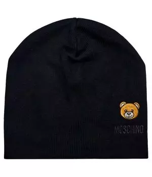Шапка женская Moschino шерстяная с вышитым медведем, черный