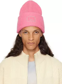 Шапочка-бини с розовым логотипом и декором в виде лица Acne Studios, Tango pink