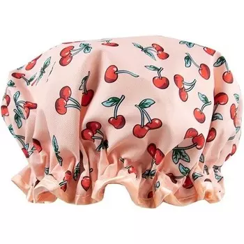 Шапочка для душа Cherry от The Vintage Cosmetic Company. Легкая и эластичная водонепроницаемая шапочка многоразового использования для женщин. Ретро-дизайн.