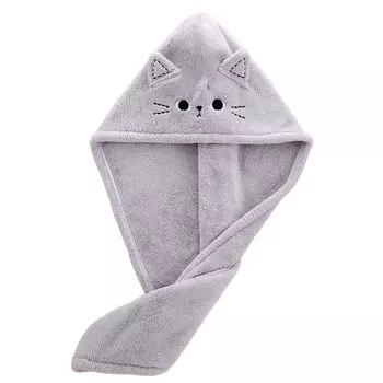 Шапочка для сушки волос, удобная мультяшная вышивка, ворс, коралловый флис, женское домашнее быстросохнущее полотенце для волос для ванной комнаты, однослойное, цвета морской волны Stuttg, серый