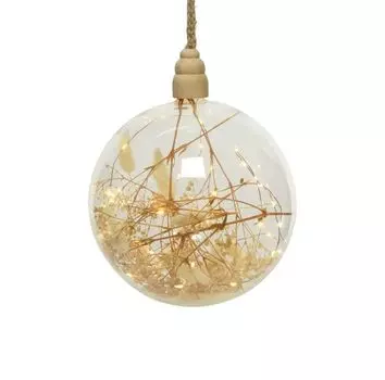 Шар Lumineo Micro LED прозрачный с сухоцветами 14 см - шар 14 см, веревка 80 см - 0,8 м