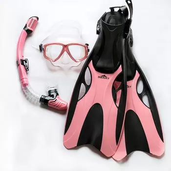 Шарбарт для подводного плавания Самбо, полностью сухое снаряжение для подводного плавания, очки для дайвинга SB03 розовые + ласты F07 M SBART