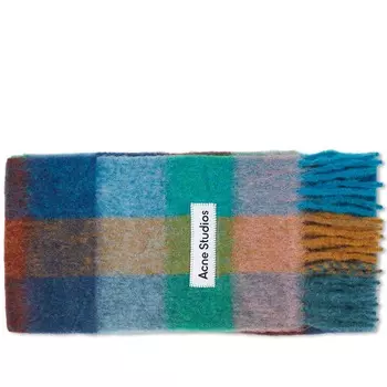 Шарф Acne Studios Vally Check, цвет Turquoise, Camel & Blue