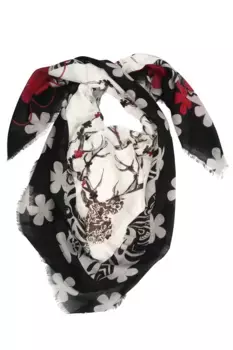 Шарф Allgu Rebell "Олень" с цветами и большими оленьими рогами, черный