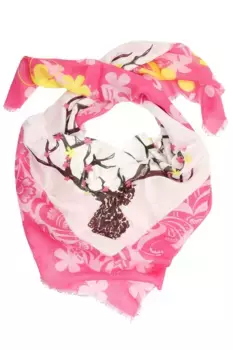Шарф Allgu Rebell "Олень" с цветами и большими оленьими рогами, розовый