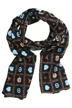 Шарф Allgu Rebell "Trachten Elegant", с эдельвейсами, крендельками, оленями, черный
