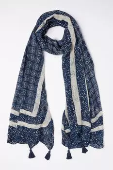 Шарф Fatface с геометрическим узором и декоративным краем Fat Face, синий