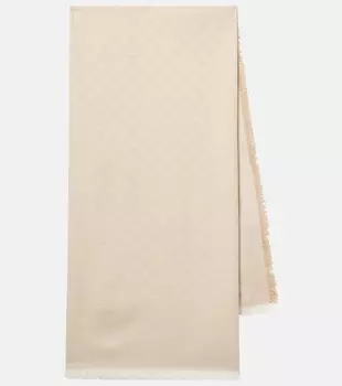 Шарф GG из хлопка, шерсти и шелка Gucci, Shell/Ivory