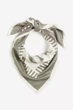 Шарф H&M Printed Satin, кремовый/зеленый
