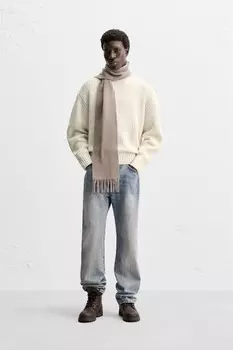 Шарф из 100% шерсти ZARA, серо-коричневый