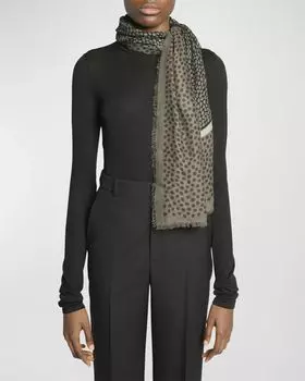 Шарф из кашемира и модала в несколько точек с бахромой Saint Laurent, цвет 3364 Olive Dark Brown