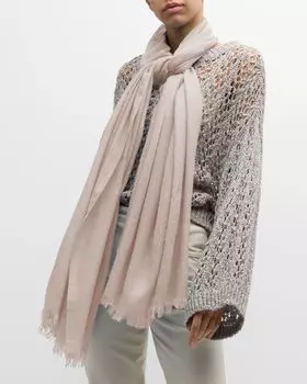 Шарф из кашемира и шелка с бахромой Brunello Cucinelli, цвет C9614 Rosy Sand