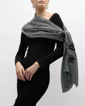 Шарф из мериносовой шерсти и шелка с украшением Dragonfly Janavi India, цвет Ivory Black