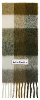 Шарф из мохера цвета хаки в клетку Acne Studios