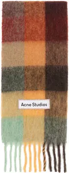 Шарф из мохера в коричневую и желтую клетку Acne Studios, Chestnut brown/Yellow/Green