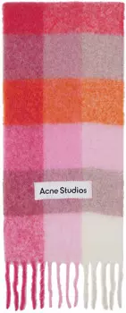 Шарф из мохера в розовую и оранжевую клетку Acne Studios, розовый/фуксия/белый