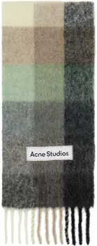 Шарф из мохера в зеленую и серую клетку Acne Studios, зеленый/серый/черный