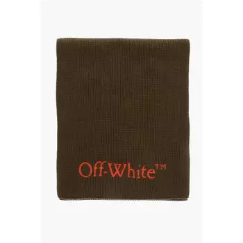 Шарф из натуральной шерсти с контрастной вышивкой логотипа Off-White, Army