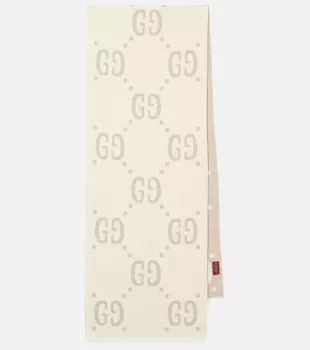 Шарф из шерсти и шелка GG Gucci, цвет ivory/beige
