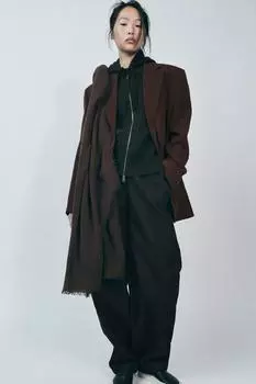 Шарф из шерсти в деревенском стиле ZARA, коричневый