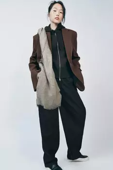 Шарф из шерсти в деревенском стиле ZARA, коричневый/серо-коричневый