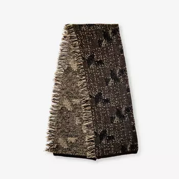 Шарф из шерстяной пряжи с жаккардовым узором и бахромой по краям Dries Van Noten, коричневый