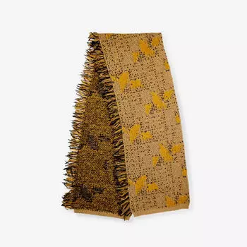 Шарф из шерстяной пряжи с жаккардовым узором и бахромой по краям Dries Van Noten, коричневый