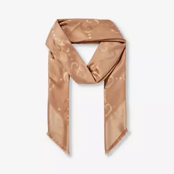 Шарф из смеси шелка и шерсти с фирменным принтом и отделкой кисточками Gucci, коричневый