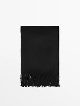 Шарф из смеси шерсти и кашемира с бахромой Massimo Dutti, черный