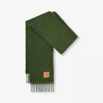 Шарф из смеси шерсти и мохера с нашивкой anagram Loewe, зеленый
