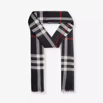 Шарф из смеси шерсти и шелка с бахромой в клетку giant check Burberry, синий