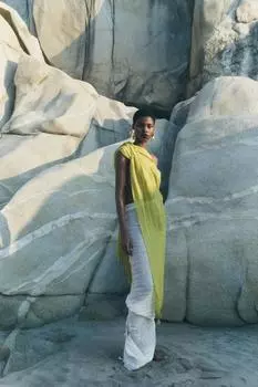 Шарф из смесового льна ZARA, лаймовый