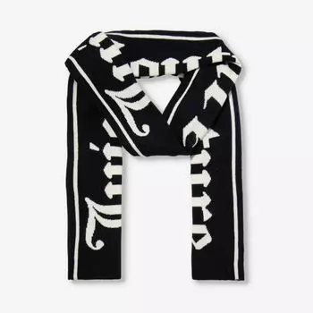 Шарф из смесовой шерсти с контрастным логотипом Juicy Couture, черный