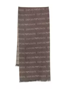 Шарф из смесовой шерсти с логотипом EMPORIO ARMANI, коричневый