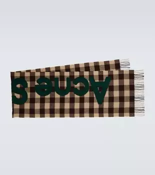 Шарф из смесовой шерсти в клетку с логотипом Acne Studios, коричневый