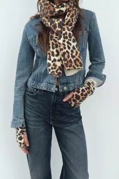Шарф из тонкой тяжелой плетки с животным принтом ZARA, кэмел