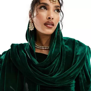 Шарф Kanya London Velvet Dupatta, изумрудно-зеленый