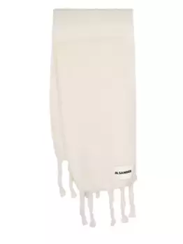 Шарф крупной вязки с нашивкой-логотипом JIL SANDER, белый