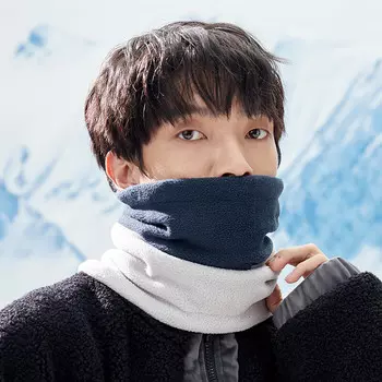 Шарф Куанг-Чи, мужской универсальный шарф, женский корейский осенне-зимний вязаный теплый мужской шейный шарф, студенческий вязаный шарф, немецкая бархатная строчка, темно-синий + светло-серый Kuang-Chi