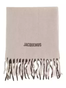 Шарф L'charpe Moisson с вышитым логотипом и бахромой JACQUEMUS, нейтральный