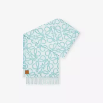 Шарф плетеный Loewe Anagram с узором, светло-синий / белый