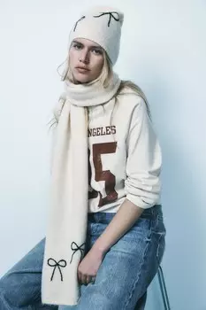 Шарф плотной вязки с бантом ZARA, экрю