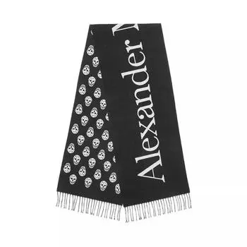 Шарф reversible branded skull scarf black Alexander Mcqueen, черный